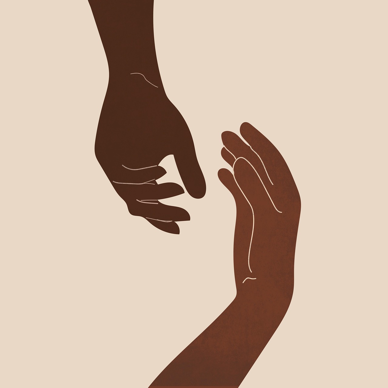 Illustration de deux mains qui se tendent l'une vers l'autre, symbole d'accompagnement